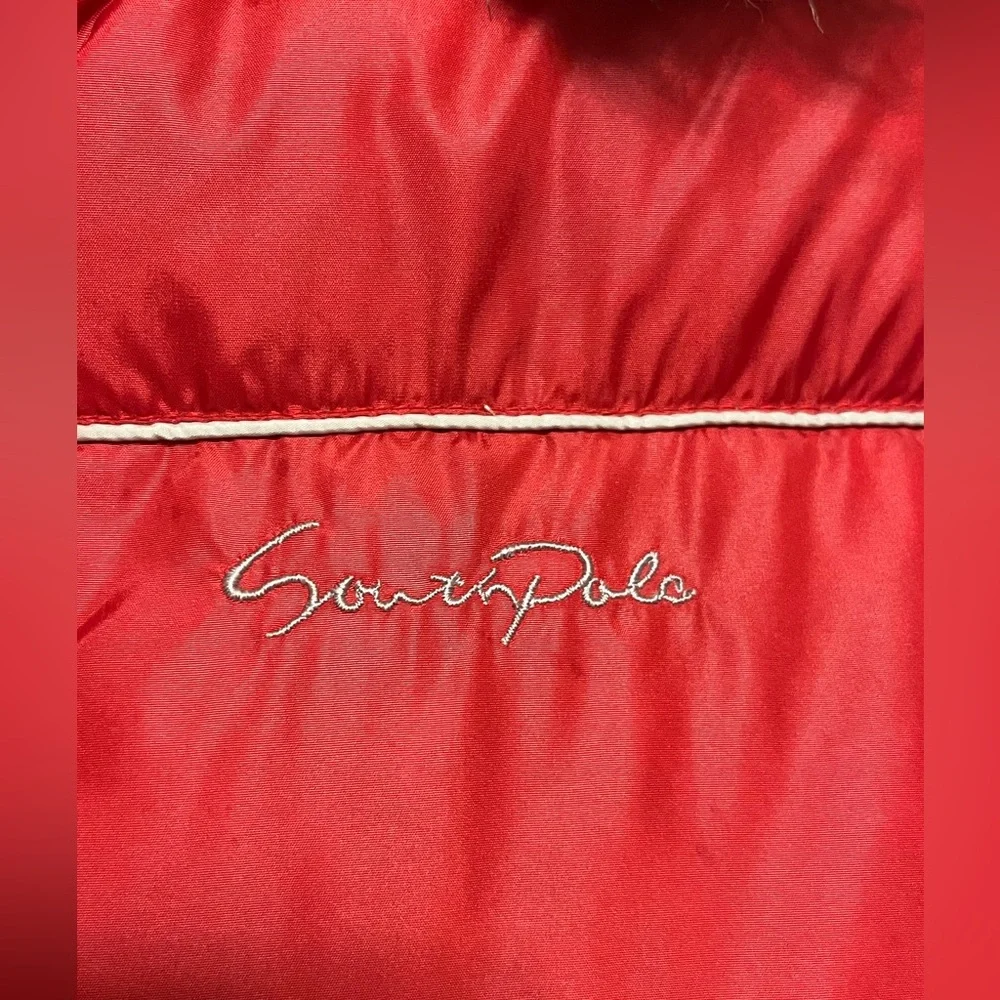 Red Down Fleece Jacket Coat Southpole Hooded Ski Teen Small Women XS VTG Y2K